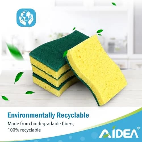 AIDEA Heavy Duty Cleaning Sponges (12 Count, Green) | Natural Biodegradable Scrubbing Power thumbnail 7
