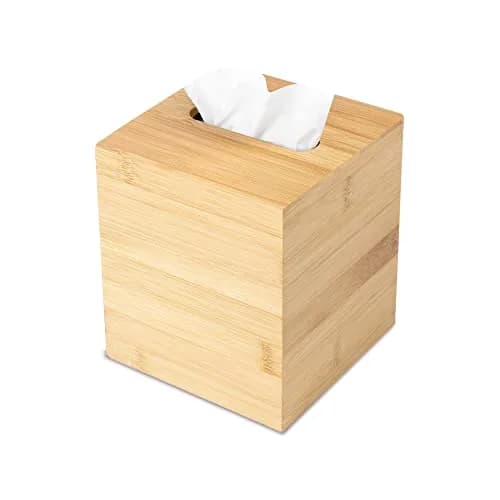 JUSK Design Tissue Box Holder - Modern, Minimalist, Durable Wooden Bamboo Square | Easy Refill thumbnail 1