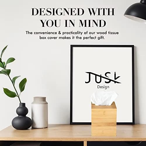 JUSK Design Tissue Box Holder - Modern, Minimalist, Durable Wooden Bamboo Square | Easy Refill thumbnail 4