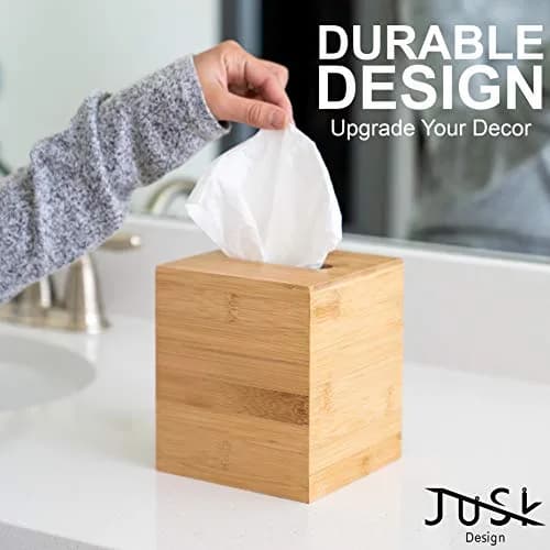 JUSK Design Tissue Box Holder - Modern, Minimalist, Durable Wooden Bamboo Square | Easy Refill thumbnail 6