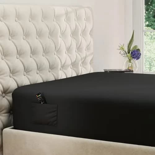 DREAMCARE King Fitted Sheet Only - Extra Deep Pocket Microfiber Bed Sheet in Black thumbnail 1