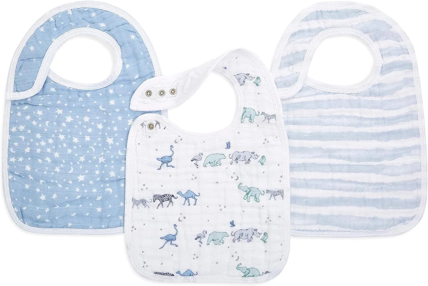 aden + anais Snap Bibs 3 Pack, Rock Star, 23cm x 32.5cm (9" x 13") | 3-Layer Cotton Muslin — Rising Star