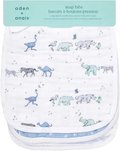 aden + anais Snap Baby Bib, 3 Pack, 23cm x 32.5cm (9" x 13") | 3-Layer Cotton Muslin for Infants thumbnail 2
