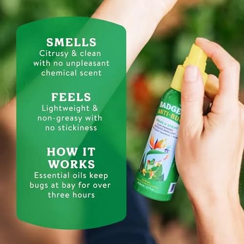 Badger Bug Spray, 3-Hour DEET-Free Mosquito Repellent, Family Friendly, Citronella & Organic Essential Oils, Natural & Vegan Insect Repellent Spray for Travel, 156 ml (5.4 fl oz) 2-Pack | EPA Exempt, 3-Hour Protection thumbnail 5