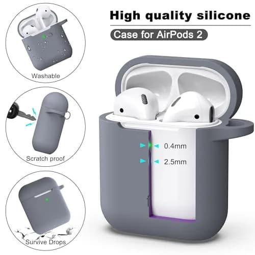 R-fun Dark Gray Silicone Case for AirPods 1st & 2nd Gen | Protective Cover with Carabiner & Cleaner Kit thumbnail 6