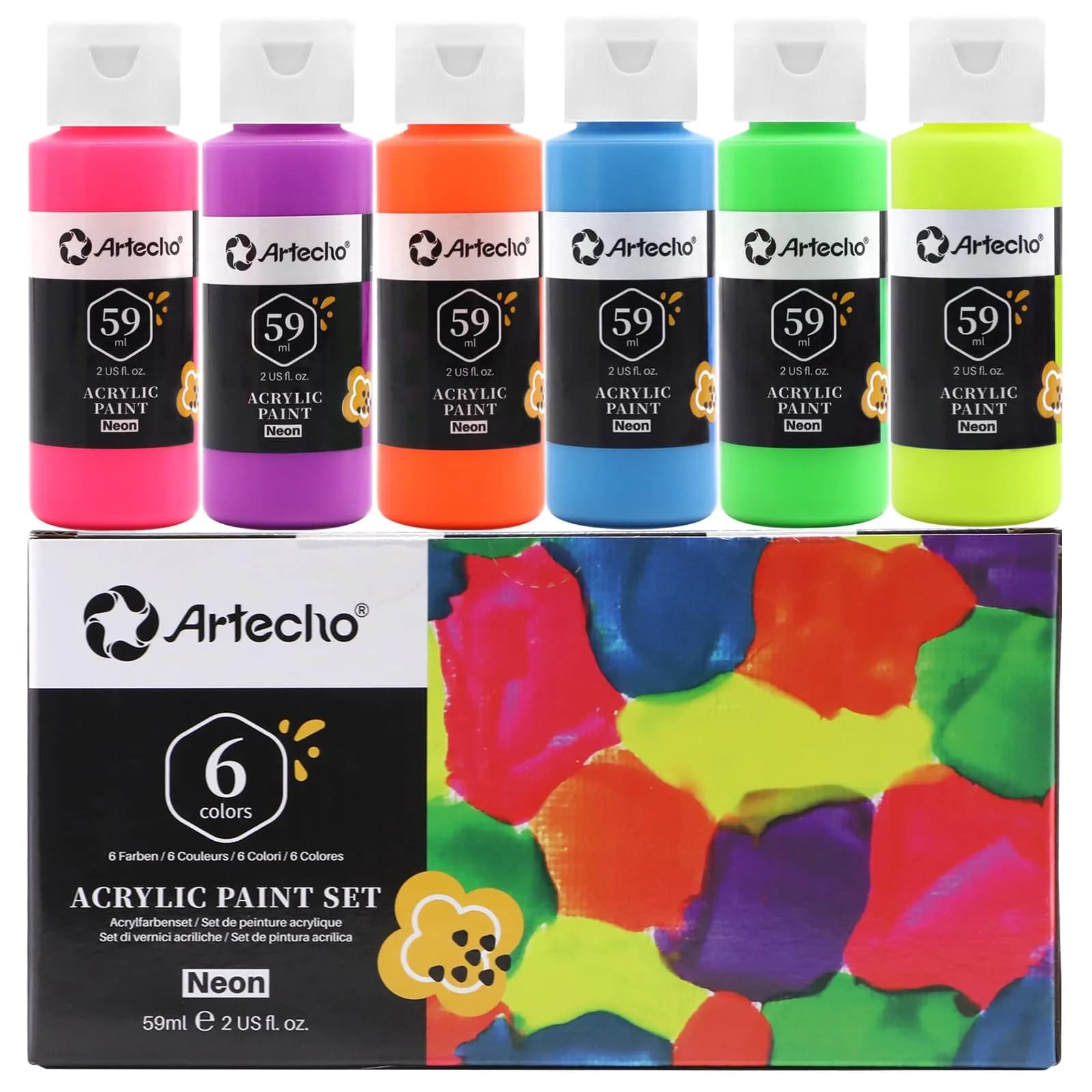 Artecho Acrylic Paint Burnt Umber 120ml | Fast Dry, Gloss Finish, Non-Toxic for Canvas & Crafts — 6 Neon Colors