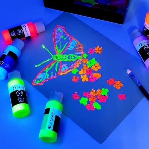 Artecho Neon Acrylic Paint Set 6 x 59ml | Vibrant Fluorescent Colors for Art & Crafts thumbnail 7