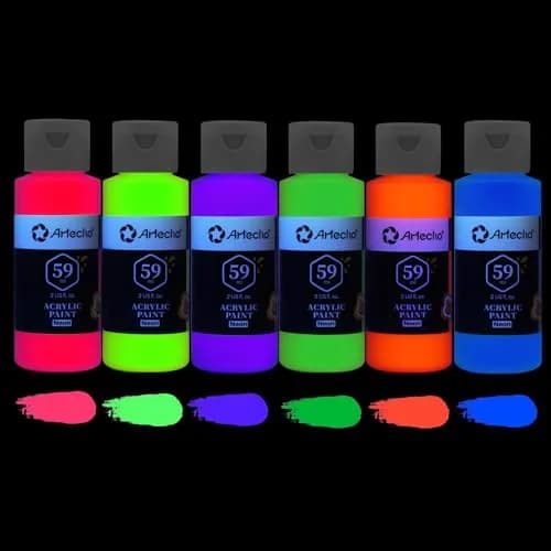 Artecho Neon Acrylic Paint Set 6 x 59ml | Vibrant Fluorescent Colors for Art & Crafts thumbnail 2
