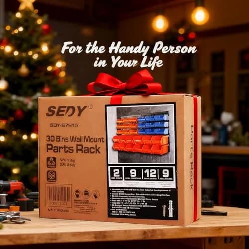 SEDY 30-Bin Wall-Mounted Storage Rack System with Peg Boards, 64cm x 38cm x 18.5cm | Organize Tools, Hardware, and Small Parts thumbnail 9