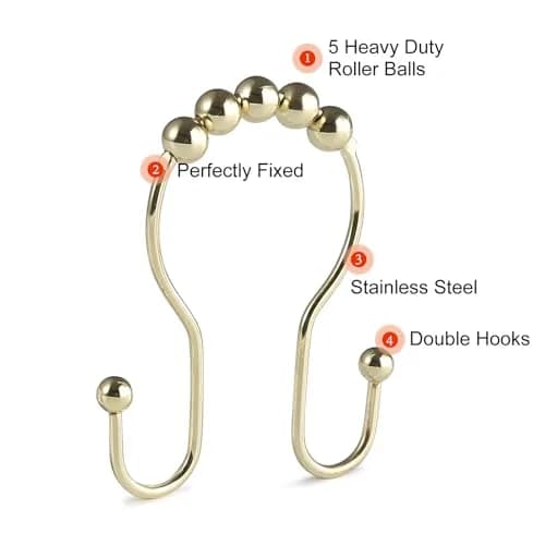 Goowin Shower Curtain Hooks, 12 Pcs Stainless Steel Gold | Rust Proof, Smooth Sliding, Elegant Design thumbnail 4