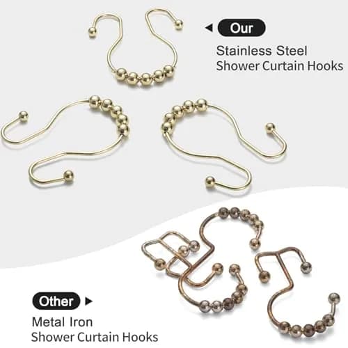 Goowin Shower Curtain Hooks, 12 Pcs Stainless Steel Gold | Rust Proof, Smooth Sliding, Elegant Design thumbnail 2