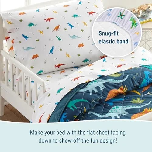 Wildkin Jurassic Dinosaurs 4-Piece Toddler Bed in a Bag Set - 132cm x 71cm (52" x 28") | OEKO-TEX Certified Cotton Comforter & Sheets thumbnail 4