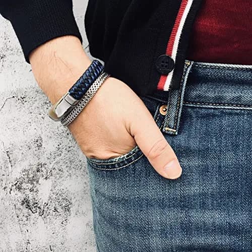 MEALGUET Bible Verse Braided Bracelet with Cross Scripture Engraved, Black Blue, 8.2-9 inches | Inspirational Christian Jewelry for Men thumbnail 6