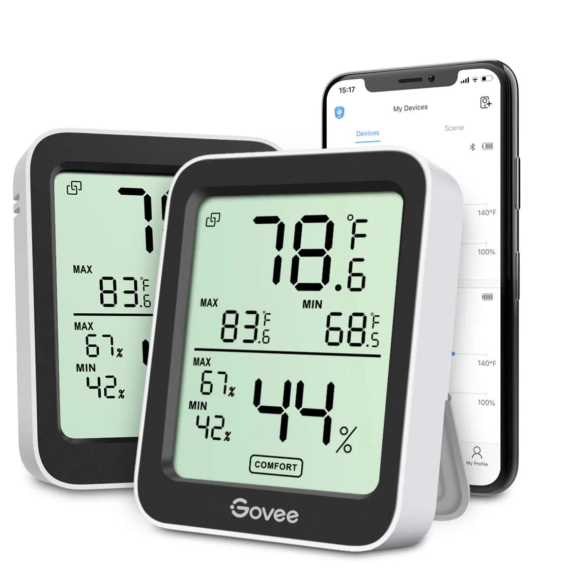Govee Indoor Hygrometer Thermometer 2 Pack H5075 | Bluetooth App Control & Real-time Monitoring