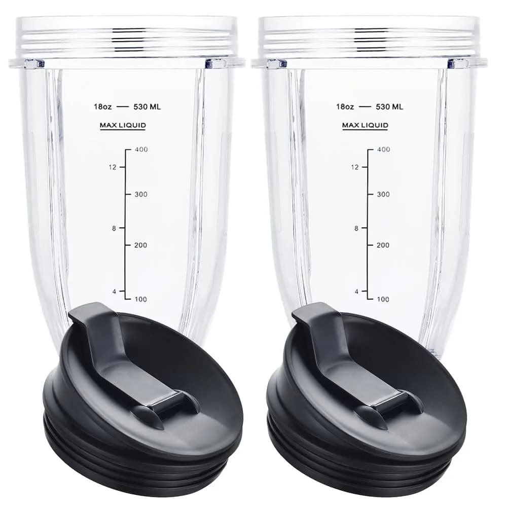 GahsElec 18oz Blender Cups with Sip & Seal Lids (2 Pack, 532ml) | Replacement Parts for Ninja Auto IQ Blenders