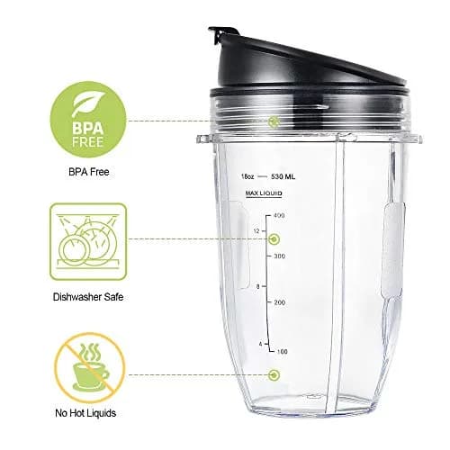 GahsElec 18oz Blender Cups with Sip & Seal Lids (2 Pack, 532ml) | Replacement Parts for Ninja Auto IQ Blenders thumbnail 3