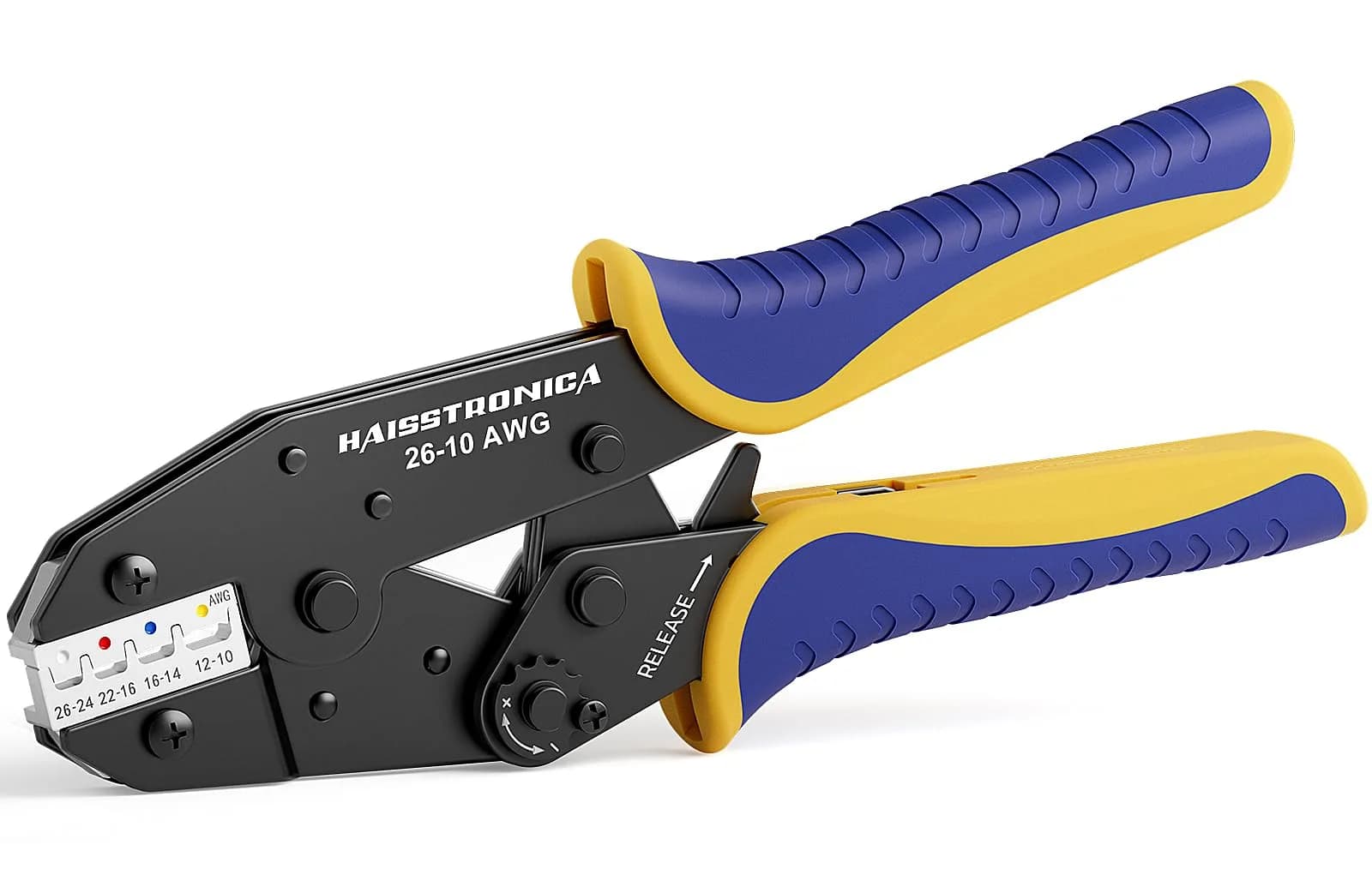 haisstronica Crimping Tool for Heat Shrink Connectors, AWG 26-10 | Precise Ratchet, Ergonomic Handle, 12-Month Warranty