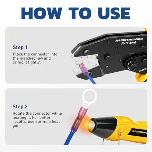 haisstronica Crimping Tool for Heat Shrink Connectors, AWG 26-10 | Precise Ratchet, Ergonomic Handle, 12-Month Warranty thumbnail 8