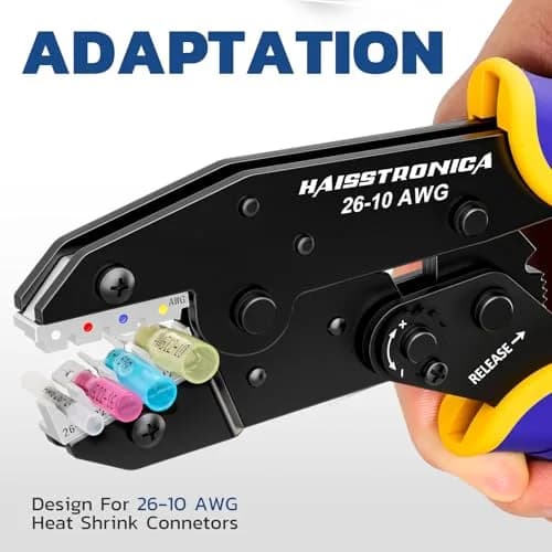 haisstronica Crimping Tool for Heat Shrink Connectors, AWG 26-10 | Precise Ratchet, Ergonomic Handle, 12-Month Warranty thumbnail 3