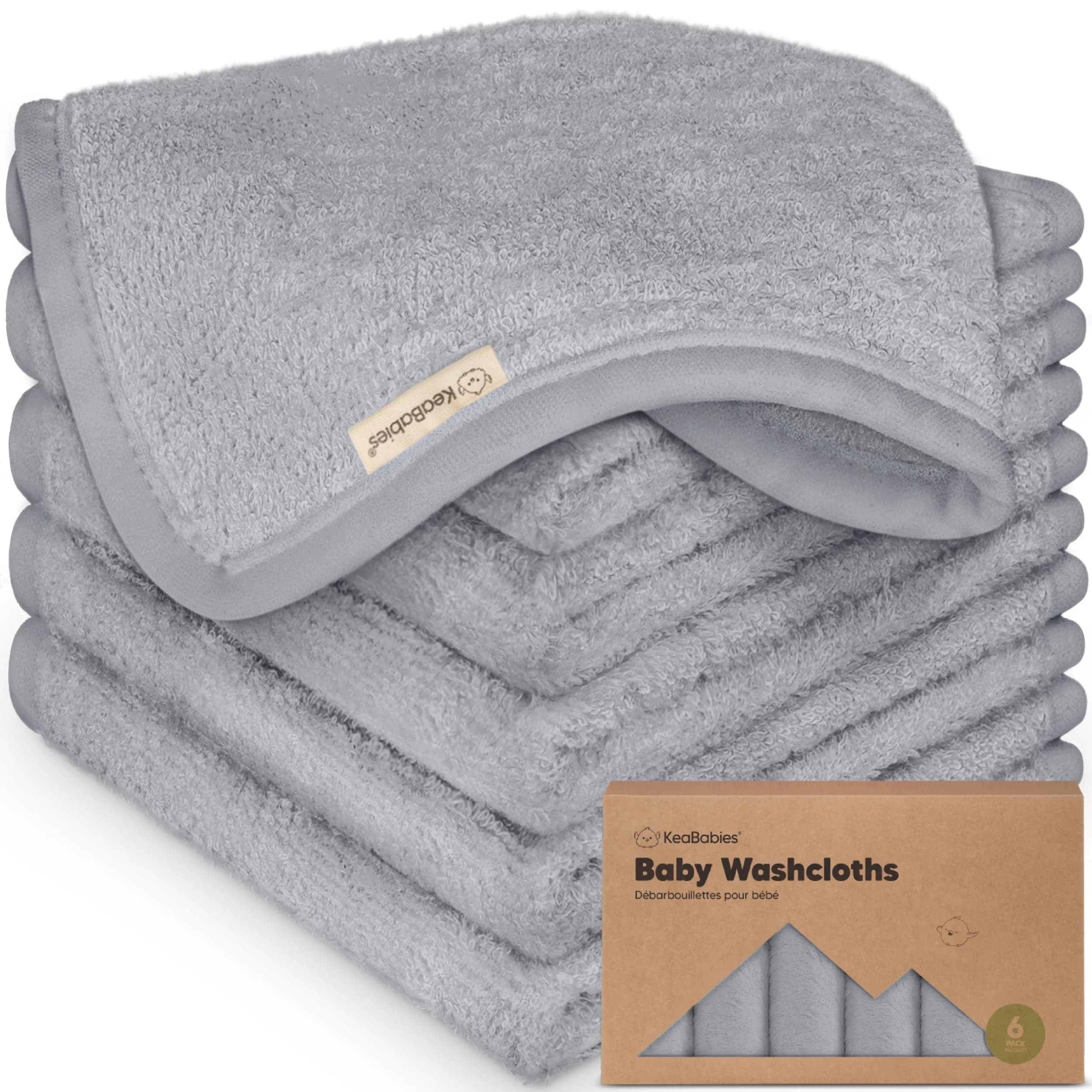 KeaBabies Baby Washcloths 10x10 in Cool Gray | Ultra-Soft Bamboo, Reusable & Absorbent for Gentle Baby Care