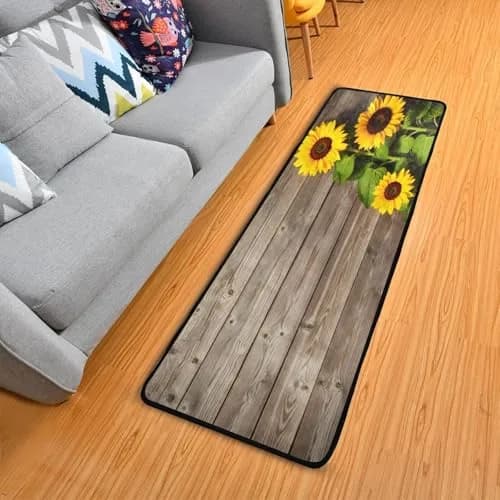 senya Sunflowers On Wood Board Runner Rug 183cm (72" X 24") | Non-Slip Soft Doormat for Kitchen & Home thumbnail 4