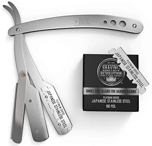 SHAVING REVOLUTION Straight Edge Barber Razor Kit with 100 Single Edge Blades | Professional Close Shave thumbnail 1