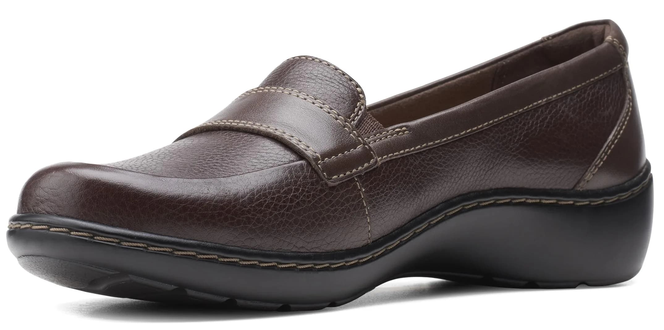 Clarks Women's Cora Daisy Loafer Black Tumbled Leather Wide | Fashion Casual Slip-On — Dark Brown Tumbled Leather / 7.5