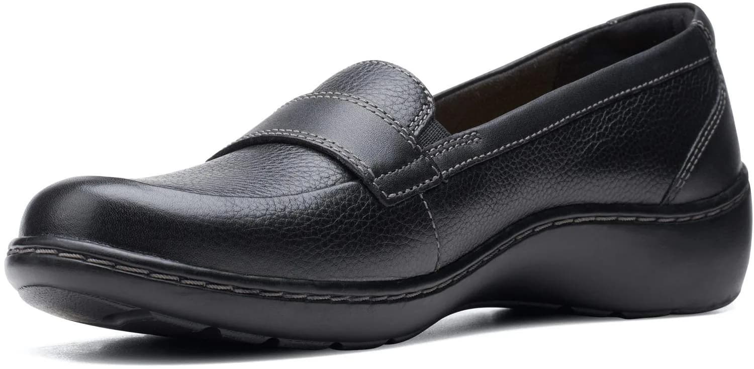 Clarks Women's Cora Daisy Loafer Black Tumbled Leather Wide | Fashion Casual Slip-On — Black Tumbled