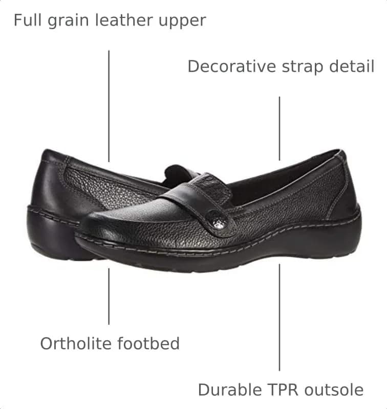 Clarks Women's Cora Daisy Loafer Black Tumbled Leather 7 Wide | Slip-On Comfort with Ortholite Footbed thumbnail 3
