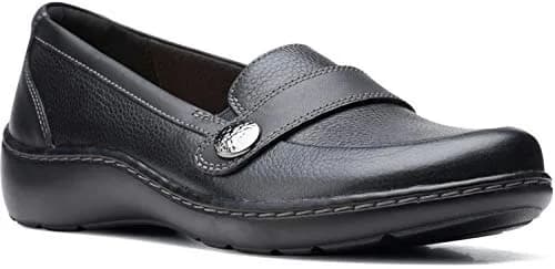 Clarks Women's Cora Daisy Loafer Black Tumbled Leather 7 Wide | Slip-On Comfort with Ortholite Footbed thumbnail 5