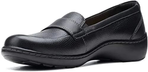 Clarks Women's Cora Daisy Loafer Black Tumbled Leather Wide | Fashion Casual Slip-On thumbnail 1