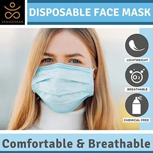Samadhaan 3-Layer Disposable Face Masks, 50 Count (Blue) | Breathable Filtration for Daily Use thumbnail 2