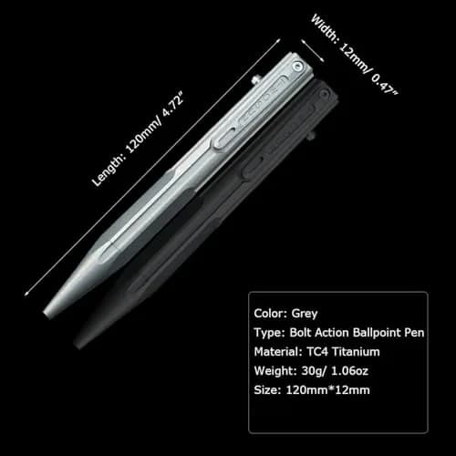 Hamans Bolt Action Pen Titanium Ballpoint Pen 120mm | Compact, Refillable, Grey thumbnail 2