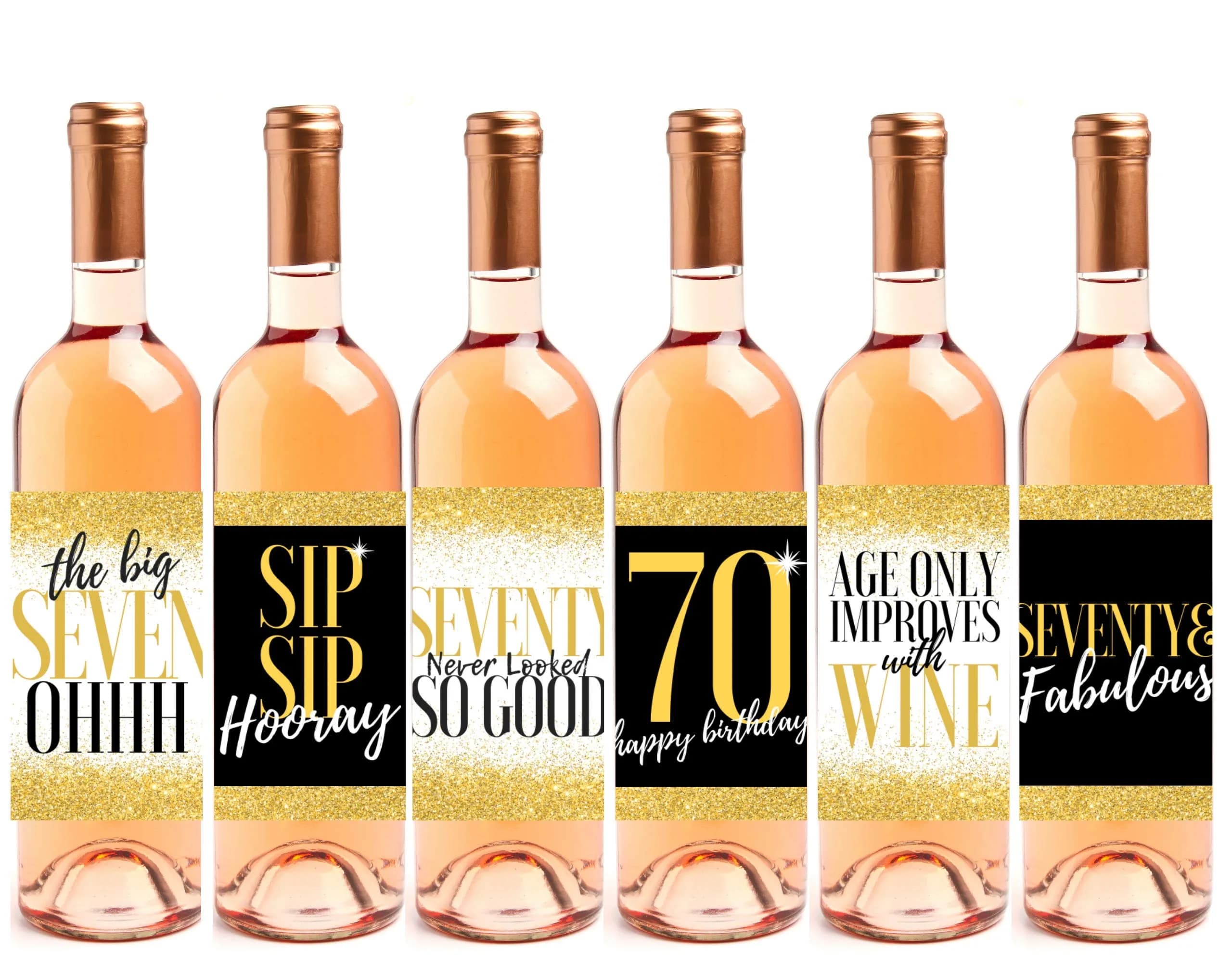 Harper & Ivy Designs 70th Birthday Wine Bottle Labels | Funny Black Gold Cheers to 70 Years (100 words) - main product image