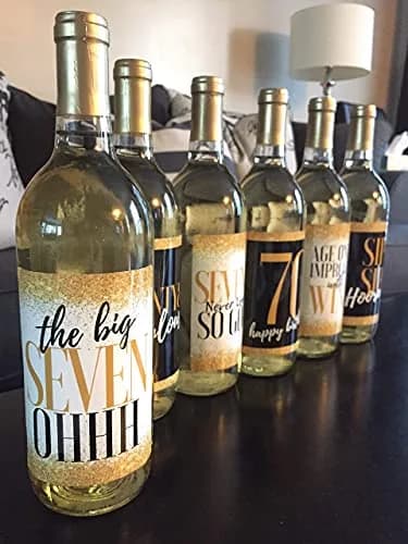 Harper & Ivy Designs 70th Birthday Wine Bottle Labels | Funny Black Gold Cheers to 70 Years (100 words) thumbnail 5