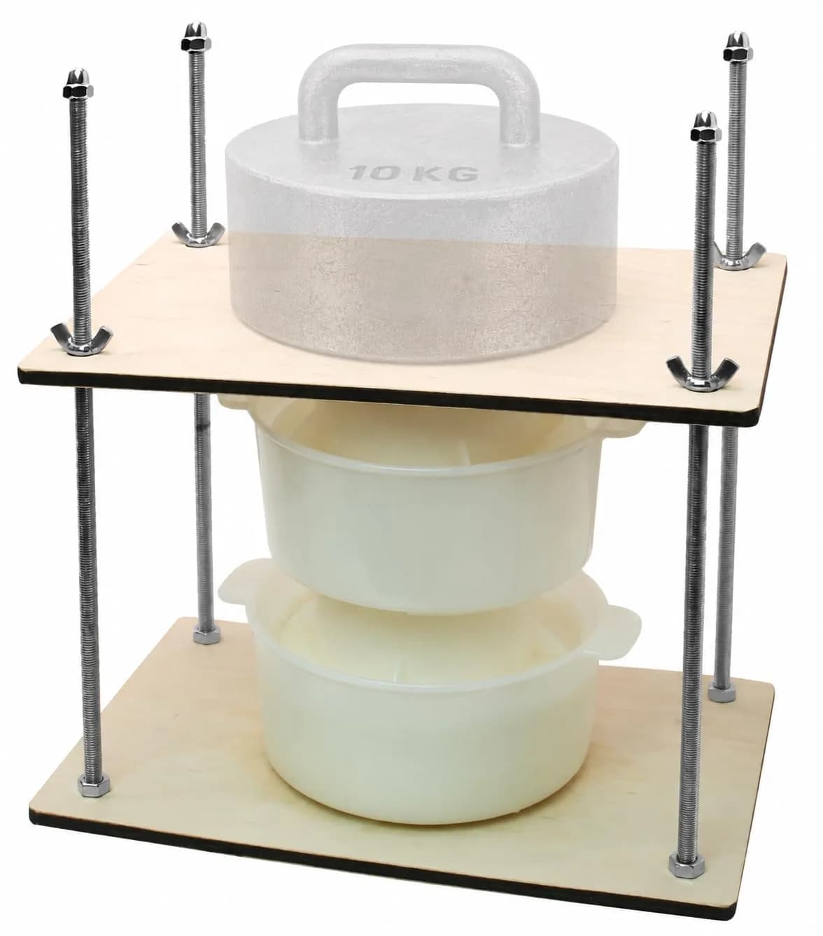 PetriStor Wooden Cheese Press with 2 Cheese Mold, 1.3Qt | Home Cheese Making Kit for Hard & Soft Cheeses — Natural