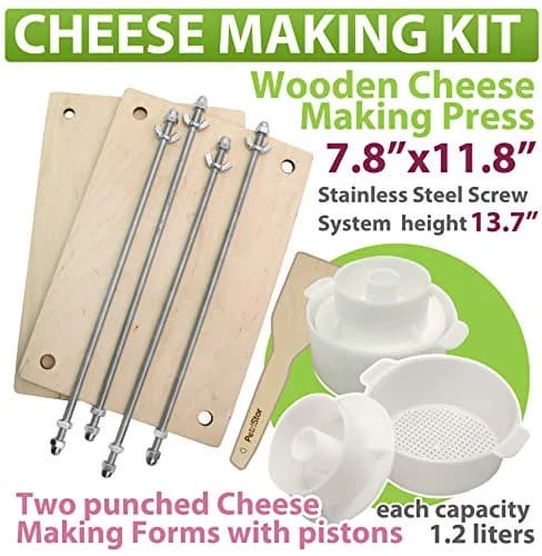 PetriStor Wooden Cheese Press with 2 Cheese Mold, 1.3Qt | Home Cheese Making Kit for Hard & Soft Cheeses thumbnail 7
