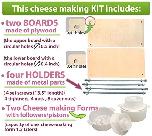 PetriStor Wooden Cheese Press with 2 Cheese Mold, 1.3Qt | Home Cheese Making Kit for Hard & Soft Cheeses thumbnail 8