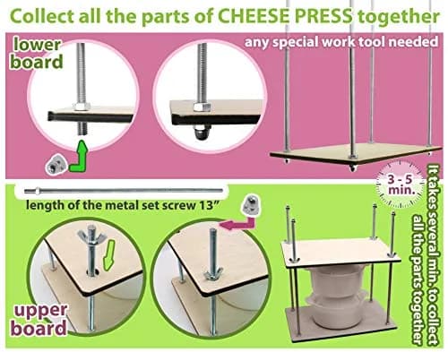 PetriStor Wooden Cheese Press with 2 Cheese Mold, 1.3Qt | Home Cheese Making Kit for Hard & Soft Cheeses thumbnail 9