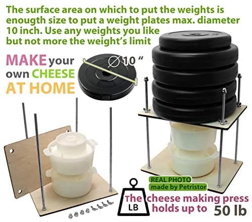 PetriStor Wooden Cheese Press with 2 Cheese Mold, 1.3Qt | Home Cheese Making Kit for Hard & Soft Cheeses thumbnail 3