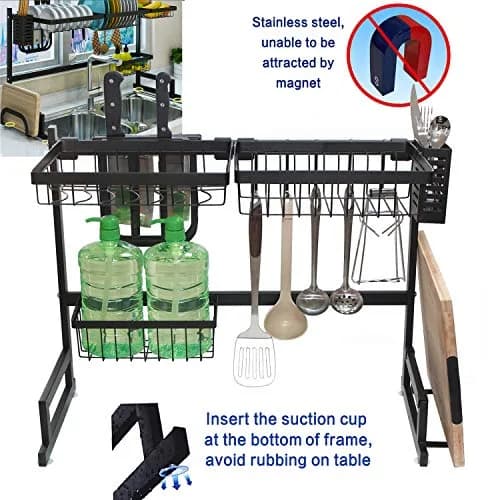 HTTMT Stainless Steel Dish Rack Over Sink W/Cutlery Holder 27.17in x 13in | Durable, Rust-Free Kitchen Organizer thumbnail 1