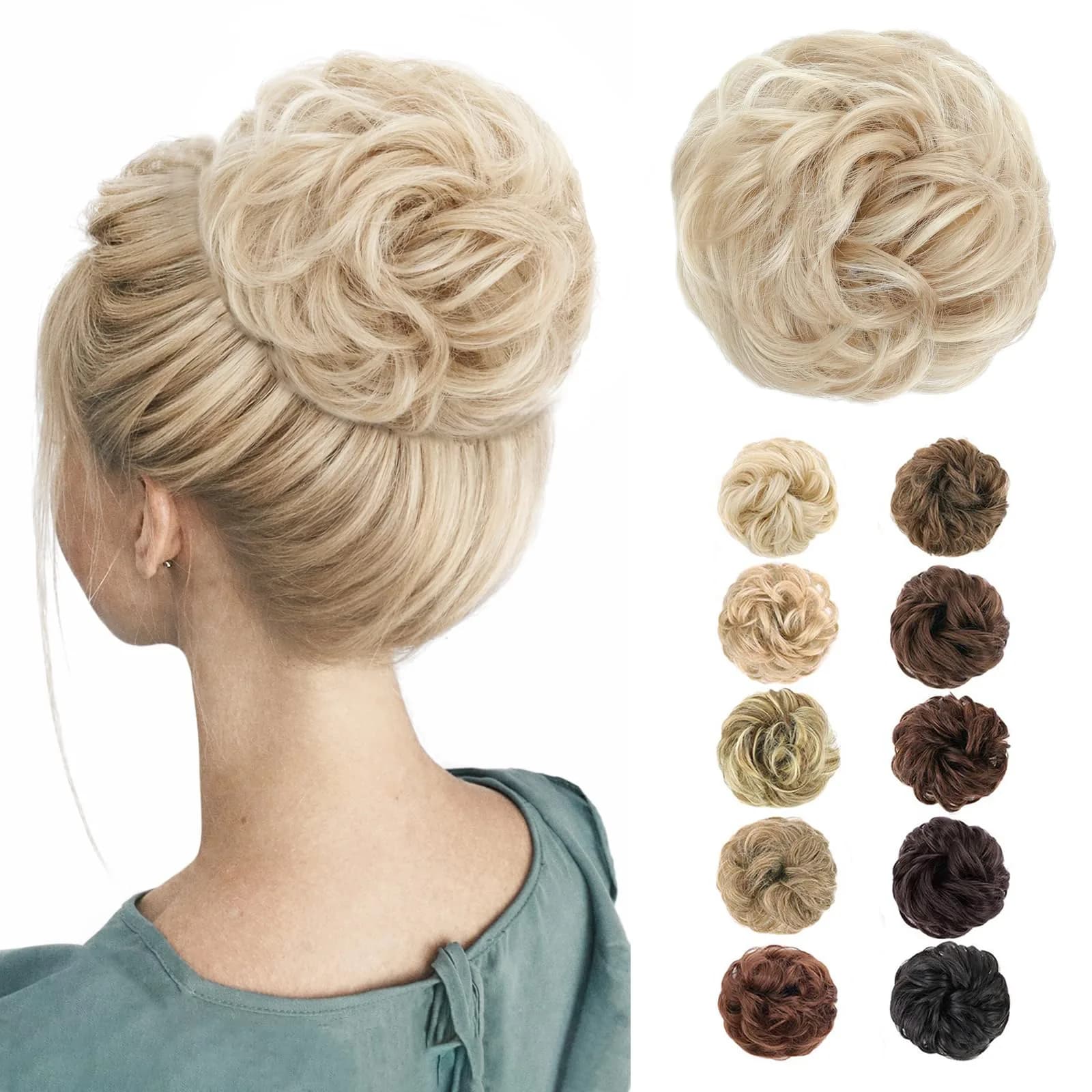 MORICA Messy Bun Hair Piece Ash Blonde & Bleach Blonde Heat Resistant Synthetic Hair (1 Count, 35-40g)