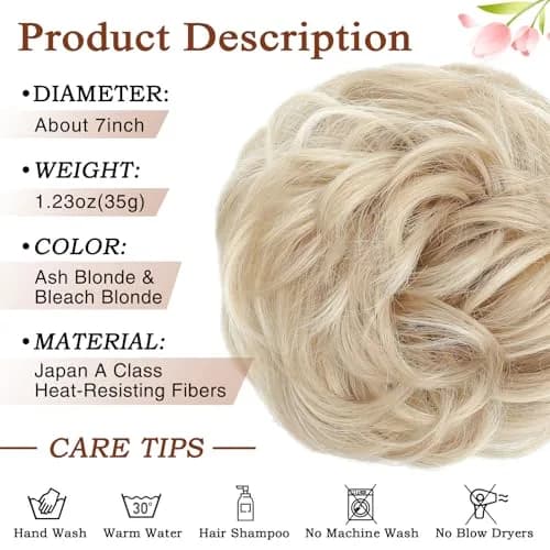 MORICA Messy Bun Hair Piece Ash Blonde & Bleach Blonde Heat Resistant Synthetic Hair (1 Count, 35-40g) thumbnail 2