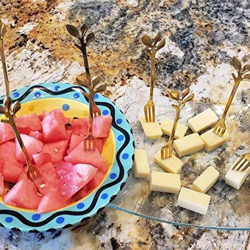 CAMDEA Gold Stainless Steel Dessert Fruit Forks Set of 8, 4.7 inch Specialty Demitasse Stirring Spoons Mini Salad Appetizing Cake Fork | Polished Stainless Steel thumbnail 5