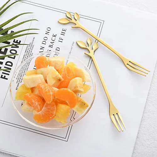 CAMDEA Gold Stainless Steel Dessert Fruit Forks Set of 8, 4.7 inch Specialty Demitasse Stirring Spoons Mini Salad Appetizing Cake Fork | Polished Stainless Steel thumbnail 3