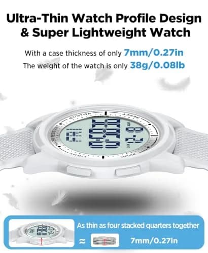 Beeasy Digital Watch for Men Women | 50M Waterproof, Ultra-Thin 6.6mm, 44mm Silicone Sports Watch with Alarm & Stopwatch thumbnail 7