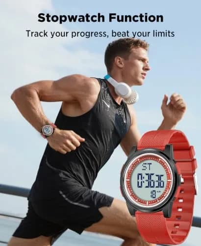 Beeasy Digital Watch Waterproof with Stopwatch Alarm Countdown Dual Time, Ultra-Thin 6.6mm Case, 50m Water-Resistant, Red thumbnail 7