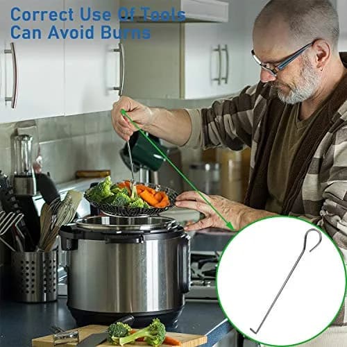 JMTEEA Stainless Steel Steamer Basket with Folding Silicone Feet & Safety Tool, 15.6cm (6.1" to 9.5") Adjustable Diameter | Healthy Cooking for Veggies, Fish, Seafood thumbnail 6