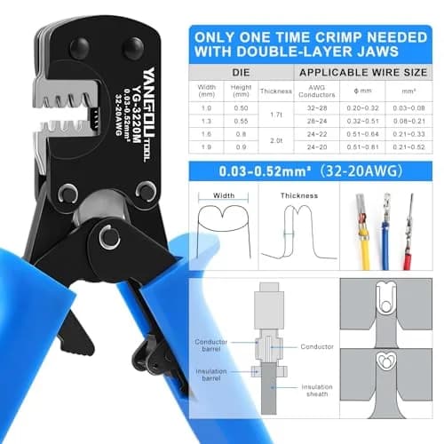 Yangoutool Micro Molex Crimper: 32-20AWG (0.03-0.52mm²) | Compatible with Molex, JST, JAE, D-Sub, Precision Crimping Tool thumbnail 3