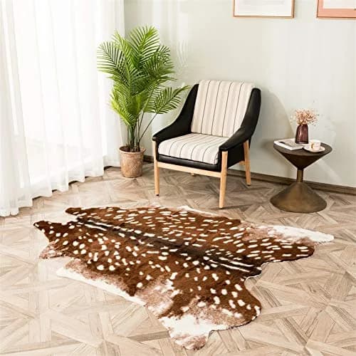 Faux Sika Deer Hide Rug 100cm x 90cm (3.3ft x 3ft) | Cruelty-Free Animal Print Accent Mat thumbnail 1